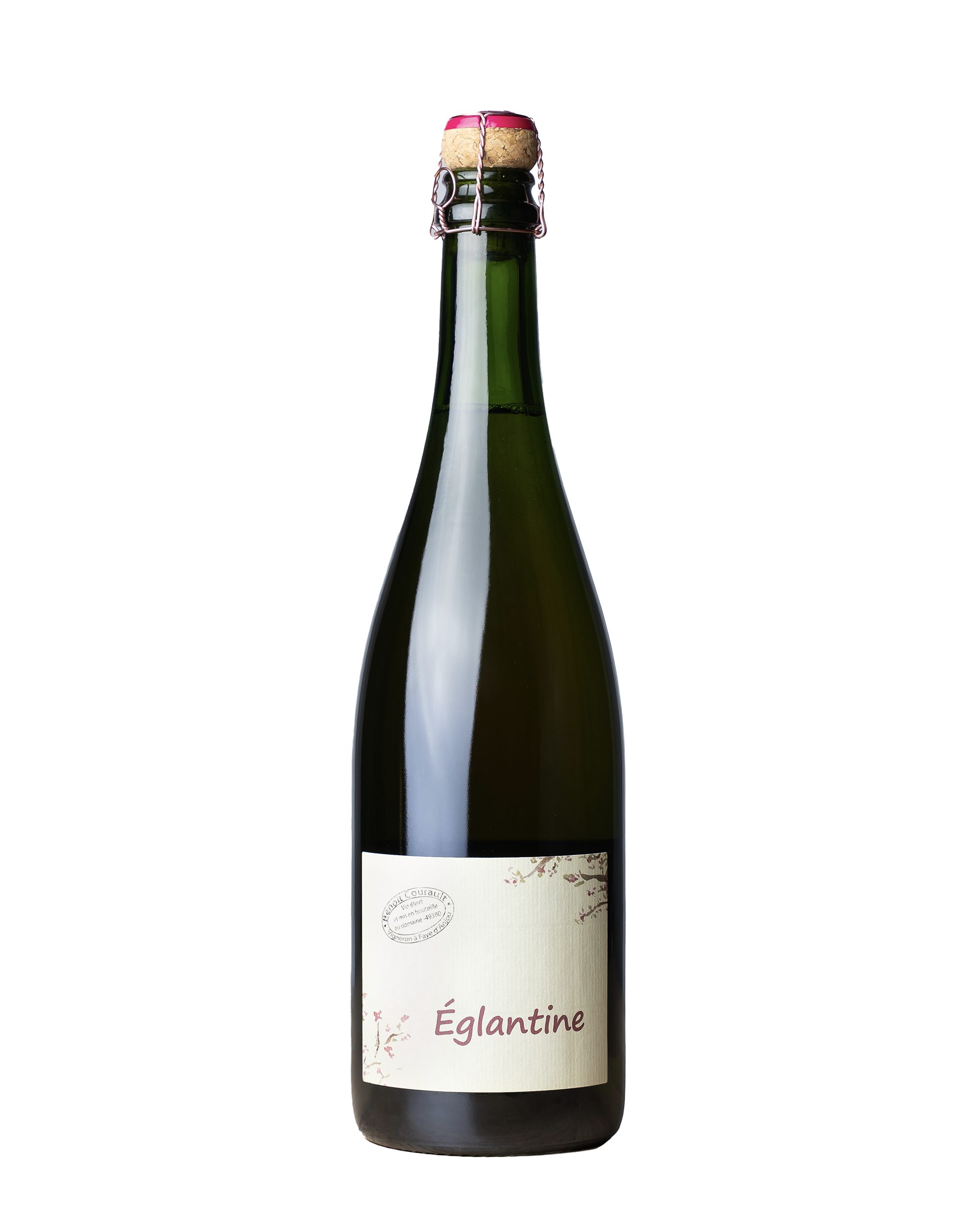 Bouteille de la cuvée de Petillant Eglantine de Benoit Courault, vigneron à faye d’Anjou, en anjou, grolleau et pineau d’aunis