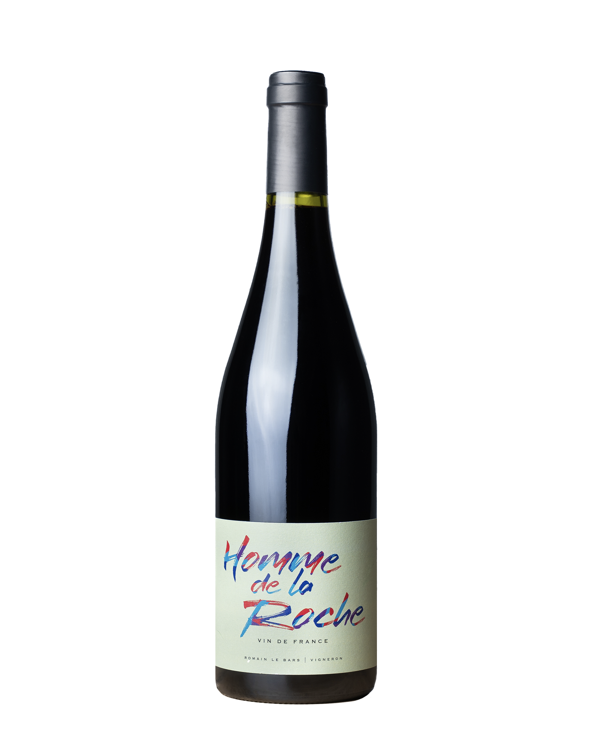 Bouteille de la cuvée de Carignan Homme de la Roche de Romain le Bars, Vigneron nature dans le Gard, à Tavel