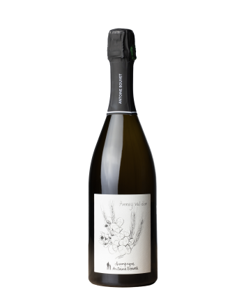 Bouteille de champagne de la cuvée Avenay, un pur chardonnay du vigneron Antoine Bouvet, 1er Cru, Champagne sans soufre