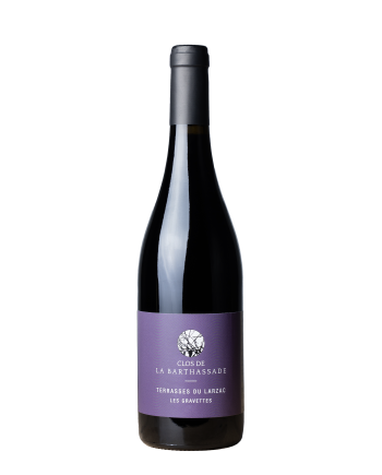 Bouteille de la cuvée Les Gravettes du domaine La Barthassade (le Clos) d’Hélène et Guillaume Baron, en terrasses du larzac