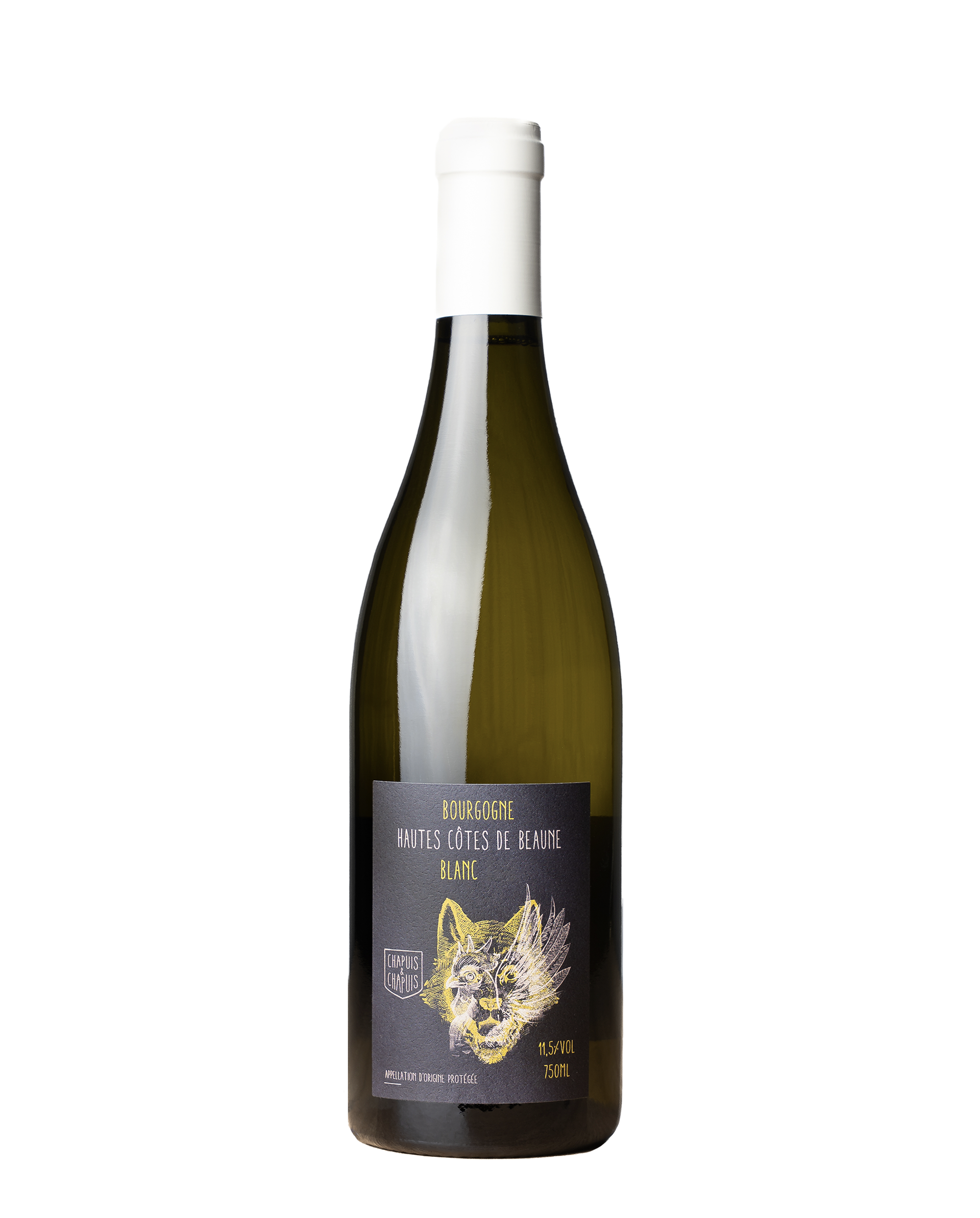 Bouteille de la cuvée de Hautes Cotes de Beaune blanc de Chapuis et Chapuis, bourgogne nature, chardonnay sans sulfite (ajouté)