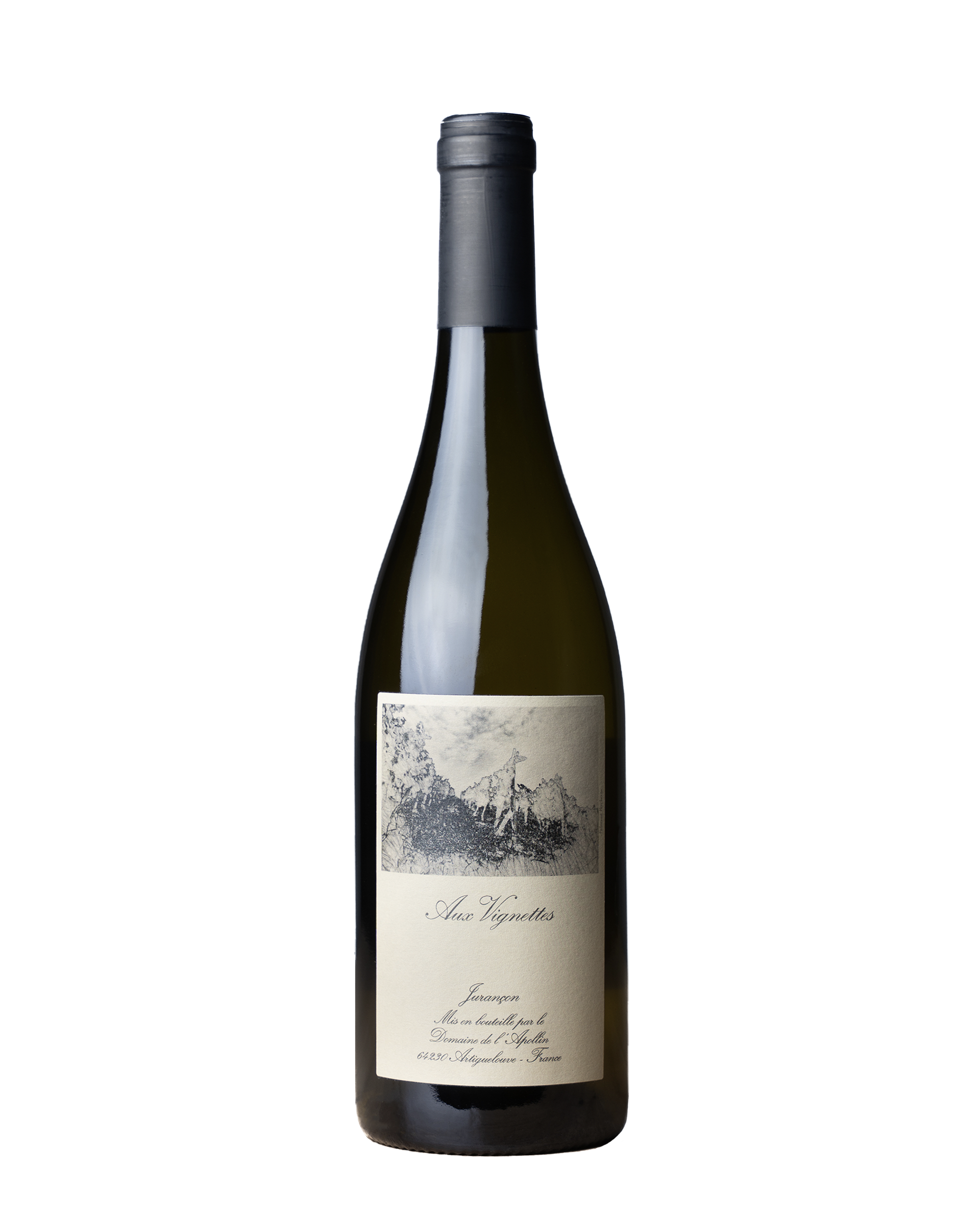 Bouteille de la cuvée Aux Vignettes de Florent Foury au domaine de l’Apollin, en appellation Jurançon sec, petit et gros manseng