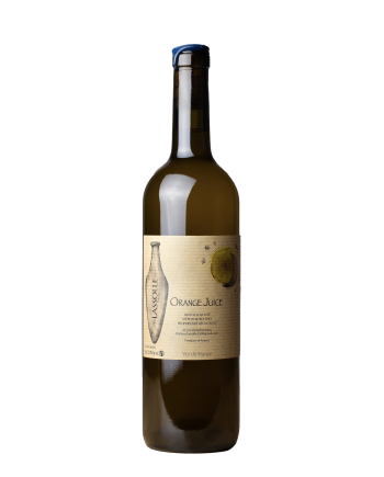 Bouteille de la cuvée Orange Juice du domaine Lassolle de Stéphanie Roussel, vin de macération, orange, sauvignon gris, amphore