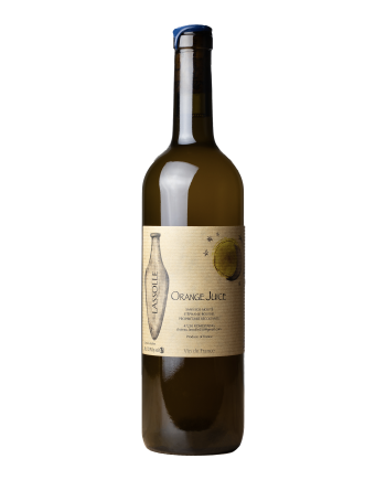 Bouteille de la cuvée Orange Juice du domaine Lassolle de Stéphanie Roussel, vin de macération, orange, sauvignon gris, amphore