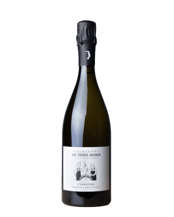 Bouteille de la cuvée L’aventure, le Champagne Brut Sans Année (BSA) des freres Mignon, vigneron à Cramant et Avize