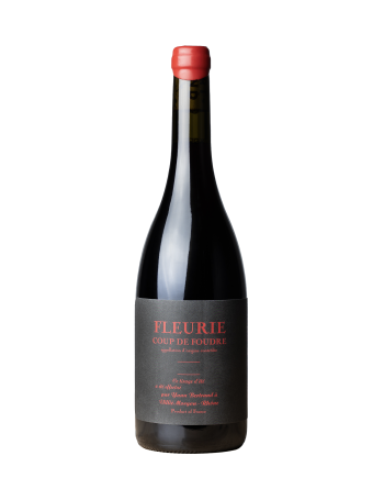 Bouteille de la cuvée de Fleurie Coup de Foudre du vigneron nature Yann Bertrand, dans le Beaujolais