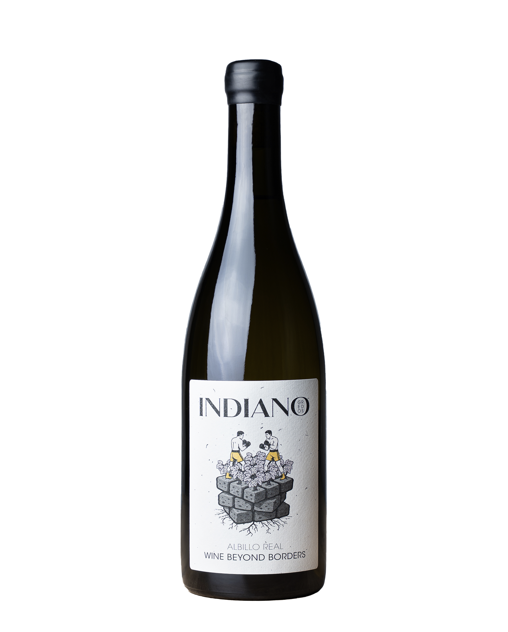 Bouteille de la cuvée Albillo real du domaine Indiano, dans la gamme wine beyond borders, dans la Sierra de Gredos,